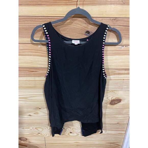 Parker Black Rainbow Embroidered Split Back Silk Blouse, XS - Picture 1 of 6